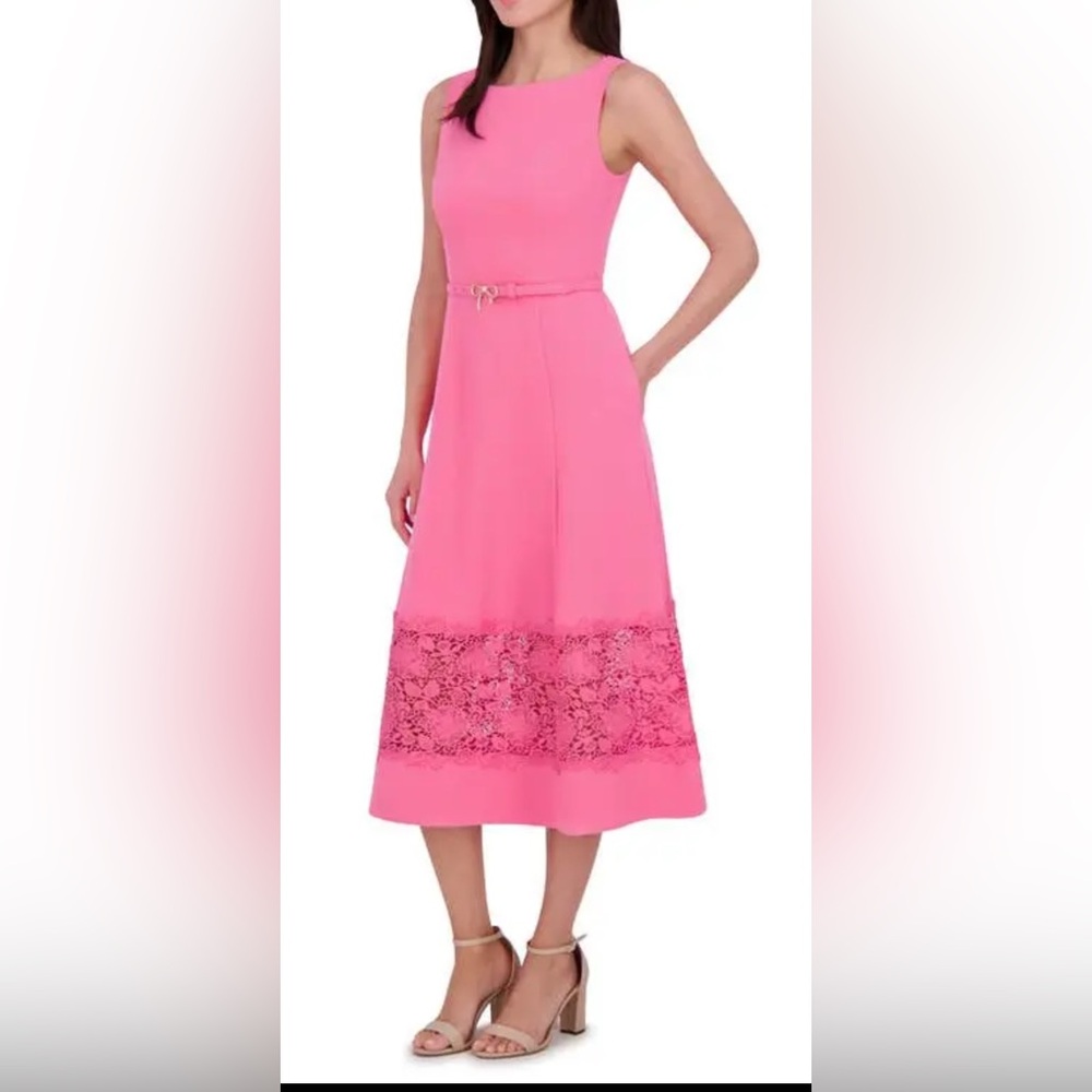 NEW Eliza J Pink Lace Inset Midi Dress, Size 6